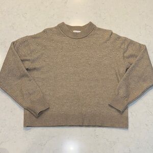 H&M Elegant Tan Sweater with Pearl Accents Size Small